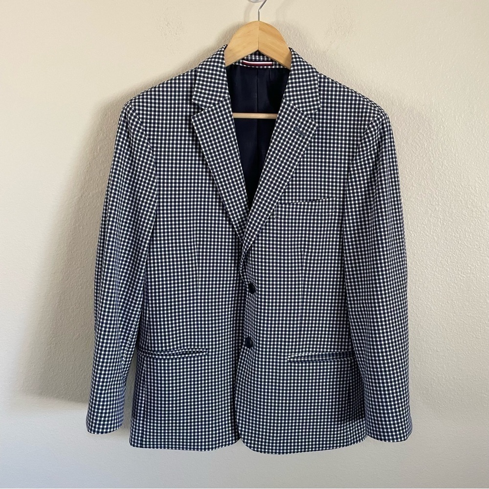 Tommy Hilfiger Gingham Sport Coat Jacket Blue White Size 38S